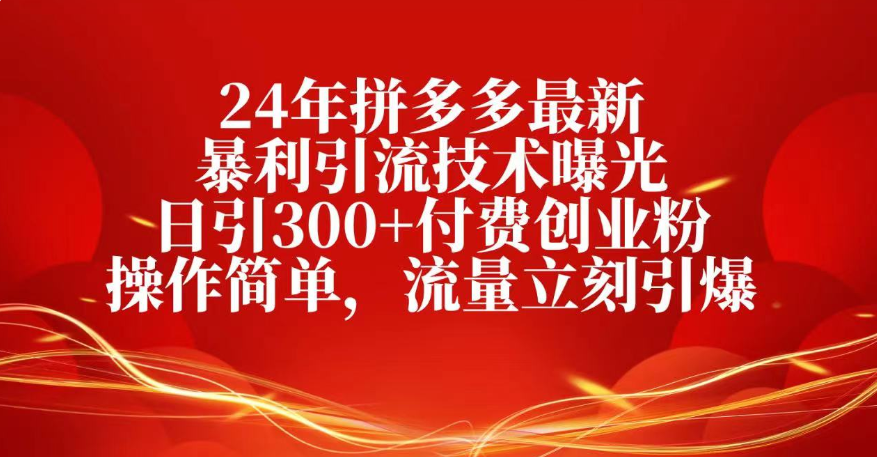 25年拼多多最新暴利引流技术曝光、日引300+付费创业粉操作简单,流量立刻引爆