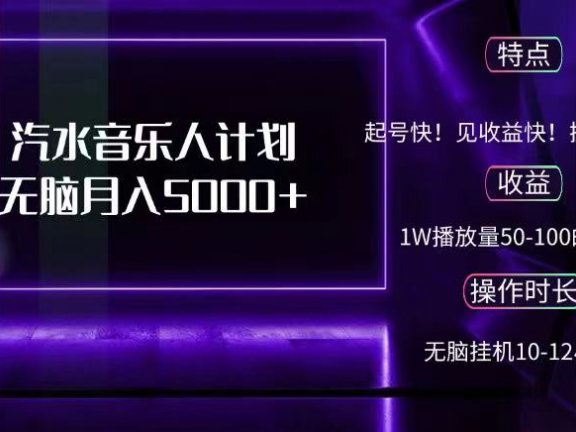 抖音汽水音乐人计划无脑月入5000+